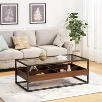 17 Stories Rectangle Glass Coffee Table With Storage Shelf
