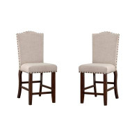 Wildon Home® Classic Cream Upholstered Cushion Chairs Set Of 2Pc Counter Height Dining Chair Nailheads Solid Wood Legs D