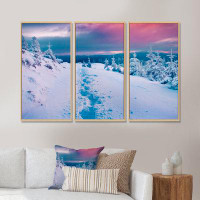 Millwood Pines Beautiful Sunrise Over Winter Mountains - Landscape Framed Canvas Wall Art Set Of 3