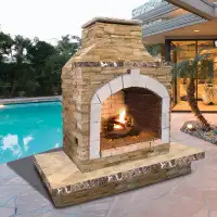 Cal Flame 78 In. Stone Veneer And Tile Propane Gas Outdoor Fireplace