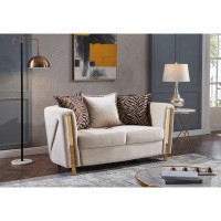 Everly Quinn Chanelle Thick Velvet Fabric Upholstered Loveseat Made With Wood In Beige