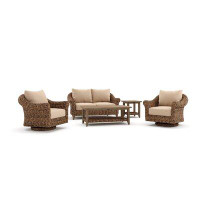 Winston Cayman Loveseat, Swivel Glider Lounge Chair, Coffee Table and Side Table 6 Piece Rattan Seating Group with Sunbr