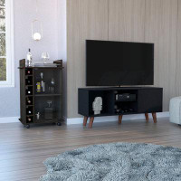 Ebern Designs Healy 2 Piece Living Room Set, Tv Stand + Bar Cart, Black / Espresso