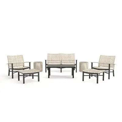Winston Jasper Loveseat, Lounge Chair and Drum Stool/Side Table 8 Piece Rattan Seating Group