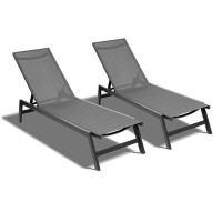 Latitude Run® Outdoor 2-Pcs Set Chaise Lounge Chairs,Five-Position Adjustable Aluminum Recliner