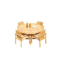 Teak Smith Grade-A Teak Dining Set: 60" Rectangle Table And 6 Clipper Stacking Arm Chairs