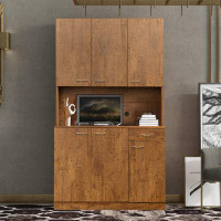 Latitude Run® 70.87" Tall Wardrobe& Kitchen Cabinet, With 6-Doors, 1-Open Shelves And 1-Drawer For Bedroom