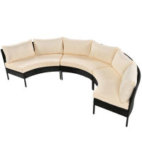 Red Barrel Studio Patio Sectional Set, 3 Piece Curved Outdoor Conversation Set, All Weather Sectional Sofa With Cushions
