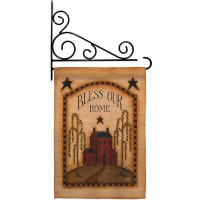 Breeze Decor Classic Bless Our Home - Impressions Decorative Metal Fansy Wall Bracket Garden Flag Set GS100073-BO-03