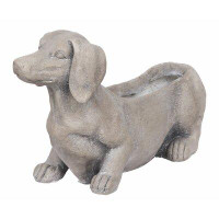 Rosalind Wheeler Antique Styled Raw Textured Polyresin Dog Planter, Grey