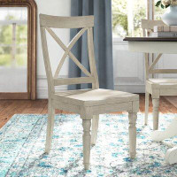 Kelly Clarkson Home Solid Wood Cross Back Side Chair in Weathered Worn White