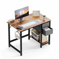 Inbox Zero Modern Simple Style Home Office Writing Desk With 2-Tier Drawers Storage