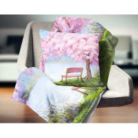 East Urban Home Floral Bench under Flowering Peach Tree Square Pillow Cover & Insert