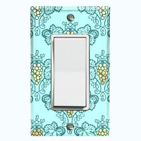 WorldAcc Metal Light Switch Plate Outlet Cover (Damask Yellow Grapes Teal Leaves - Single Toggle)
