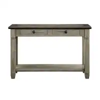 Delight Glass Coffee And Antique Grey Finish 1Pc Sofa Table With 2 Drawers Bottom Shelf Wooden Living Room Furniture