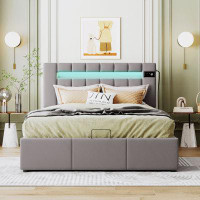 Ivy Bronx Upholstered Bed  Size With LED Light, Bluetooth Player And USB Charging