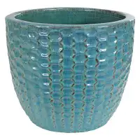 Winston Porter 14 in (35.6 cm) Raised Hexagon Pattern Glazed Ceramic Planter - Turquoise