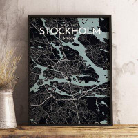 Wrought Studio Stockholm City Map Graphic Art Print Poster in Midnight
