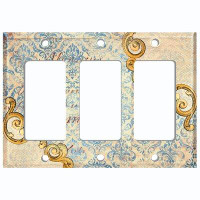 WorldAcc Metal Light Switch Plate Outlet Cover (Damask Letter Blue Beige Frame    - Single Toggle)
