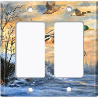 WorldAcc Flying Ducks Winter Lake Forest Sunrise 2-Gang Toggle Light Switch Wall Plate