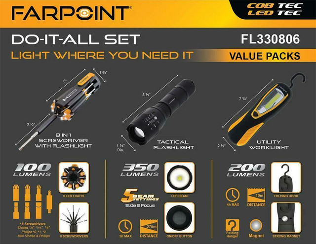 New - DO IT ALL TACTICAL FLASHLIGHT SET -- Awesome Gift Idea -- Great for Emergencies! in Fishing, Camping & Outdoors - Image 2