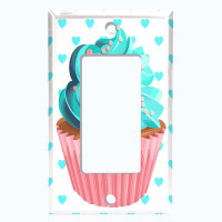 WorldAcc Metal Light Switch Plate Outlet Cover (Blue Cupcake Pink Heart Polka Dots - Single Toggle)
