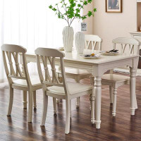 STAR BANNER American Light Luxury French Pastoral White Solid Wood Household Dining Table Sets.