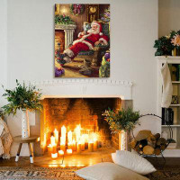 The Holiday Aisle® Framed Canvas Wall Art Decor Chrismas Painting, Santa Claus Rest Nest Fireplace Decoration Painting F