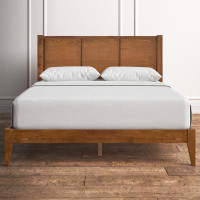 Kelly Clarkson Home Ariana Queen Solid Wood Platform Bed Frame Walnut, Panelled Headboard, No Box Spring Needed