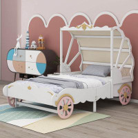 Zoomie Kids Twin Size Princess Carriage Bed With Canopy And 3D Carving Pattern