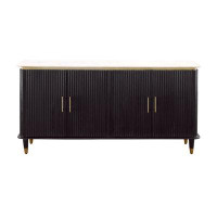 Everly Quinn Rukmani Transitional Black & Gold Four Door Credenza with Marble Top