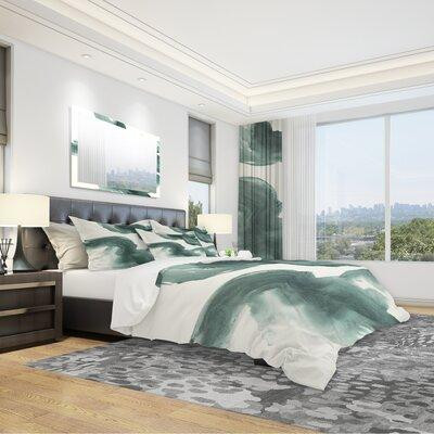 Made in Canada - East Urban Home Designart 'Gouache Green on Grey I' Geometric Duvet Cover Set in Bedding