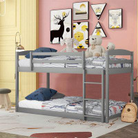 Harriet Bee Twin-Over-Twin Bunk Bed With Ladder & Safety Guardrails,Solid Pinewood Bedframe,Toddlers Low Floor Bunkbed F
