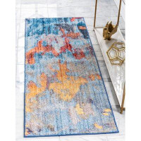 Jill Zarin Downtown Abstract Machine Made Power Loom Polyester Area Rug in Blue/Grey