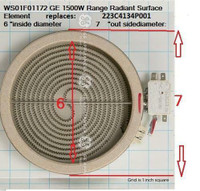 WS01F01172 / WG02F04327/ WB30X38928 / 223C4134P001 GE  7 out side &amp; 6 inside diameter 1500W  Radiant Surface Element