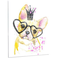 Design Art 'Funny Dog with Large Glasses' Painting Print on Metal