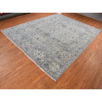 Isabelline 12'x14'8" Periwinkle Blue Distressed Oushak Design Silk Wool Hand Knotted Oversized Rug 0D1910A026564C30BA113