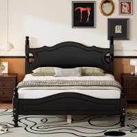 Alcott Hill Full Size Wood Platform Bed Frame,Retro Style Platform Bed With Wooden Slat Support,White