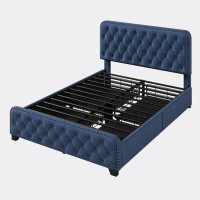 Red Barrel Studio Upholstered Platform Bed Frame With Four Drawers, Button Tufted Headboard And Footboard