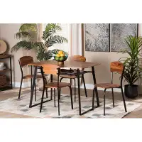 17 Stories Lefancy Elida Modern and Contemporary Walnut Brown Finished Wood and Black Metal 5-Piece Dining Set