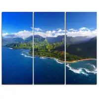 Design Art Na Pali Coast Wide View - 3 Piece Graphic Art on Wrapped Canvas Set