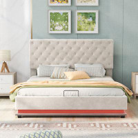 Ivy Bronx Queen Size Storage Upholstered Platform Bed With Adjustable Tufted Headboard And LED Light
