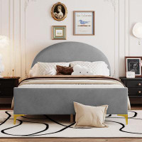 Mercer41 Twin Size Velvet Upholstered Platform Bed With Semicircular Headboard