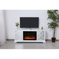 Red Barrel Studio Solid Wood TV Stand for TVs up to 60" with Electric Fireplace Included