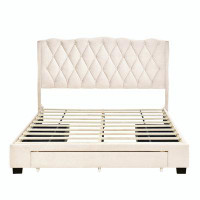 Rosdorf Park Upholstered Platform Bed with Tufted Headboard and 3 Drawers