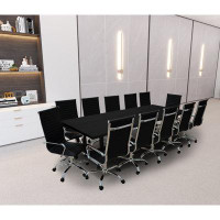 Inbox Zero Labryan Black Rectangular Conference Table and Chair Set