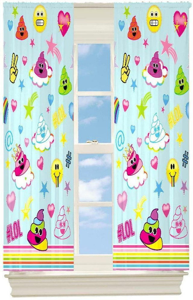 emoji Raining Room Darkening Drapes Panels for Kids Window Curtains - 2 Panels 42 X 63 Inch in Bedding