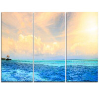 Design Art Maldives Bungalows Sunset Panorama - 3 Piece Graphic Art on Wrapped Canvas Set