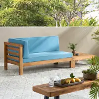 Ebern Designs Egan Outdoor Outdoor Acacia Wood Left Arm Loveseat And Coffee Table Set With Cushion