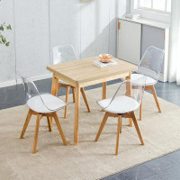 Corrigan Studio Foldable Wood-coloured Desk & 4 Rotating Modern Chairs With Pu Cushions, Rubber Wooden Legs